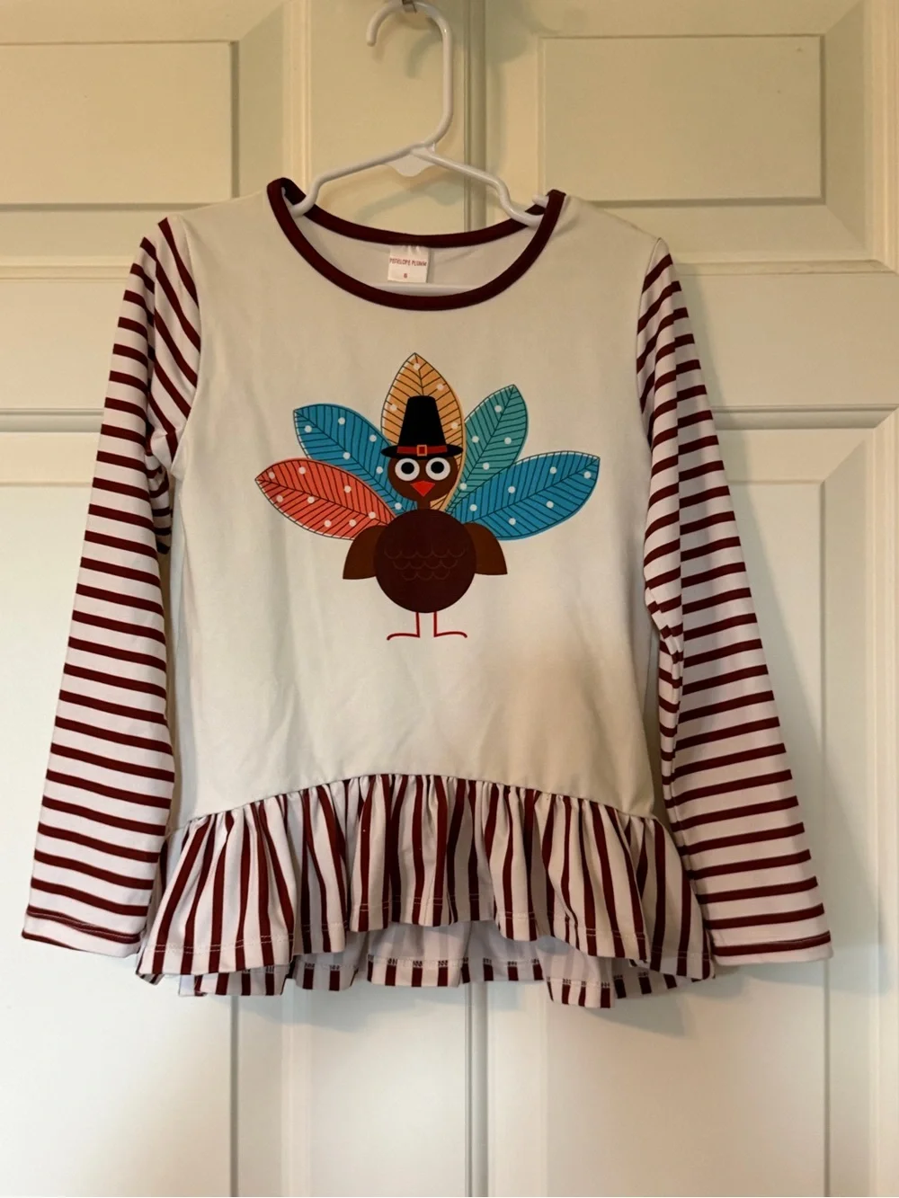 Girls' Cream Burgundy & Teal Turkey Print Set